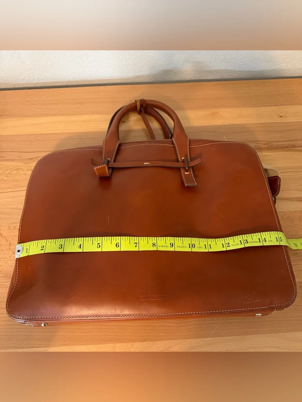 Dooney & Bourke Cognac Double Zip Leather Briefcase Messenger Bag Laptop